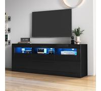 boorbin Mobile TV lucido con illuminazione a LED, 160 x 35 x 60 cm, 3 scomparti aperti, 2 porte, 2 cassetti, controllo smart app, per TV da 70 pollici, supporto per TV lucido (nero)