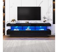 boorbin Mobile TV lucido da 160 x 38 x 50,5 cm, con 3 scomparti in vetro, illuminazione a LED, controllo app, connessione Bluetooth, per TV da 70 pollici, lucido con supporto per TV in vetro, Smart