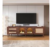 boorbin Mobile TV marrone da 180 cm per TV da 80 pollici - con 2 cassetti in rattan, 2 ante in vetro a cupola e 1 porta in rattan, illuminazione a LED, offre una conservazione elegante (marrone, 180 x