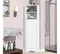 boorbin Mobiletto da bagno, mobile angolare con due ripiani, scomparto aperto con ripiano regolabile, 36,5 x 36,5 x 155 cm (bianco)