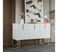 boorbin Moderna credenza a 3 ante con ripiani regolabili, ante a forma di U e maniglie in metallo e base per sala da pranzo e cucina (bianco)