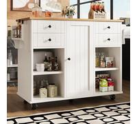 boorbin Moderna isola da cucina, armadio da cucina con venature del legno, carrello da pranzo con spazio multifunzionale e divisori rimovibili (bianco, 127 x 46 x 91,5 cm)