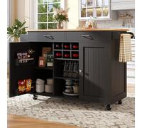 boorbin Moderna isola della cucina (102 × 45 × 92 cm), armadio da cucina, armadio a buffet, carrello da pranzo multifunzione con spazio di archiviazione, nero
