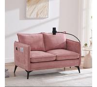 boorbin Moderno divano doppio piccolo divano in tessuto poltrona con tasca laterale + supporto regolabile per cellulare adatto per soggiorno/camera da letto/balcone (rosa)