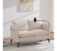 boorbin Moderno divano doppio piccolo divano in tessuto poltrona con tasca laterale + supporto regolabile per cellulare adatto per soggiorno/camera da letto/balcone (beige)