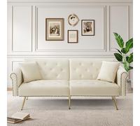 boorbin Moderno divano letto a 2 posti, rivestimento in velluto, schienale con 3 livelli di regolazione e piedini in metallo dorato, elegante divano con funzione di sonno salvaspazio (beige)