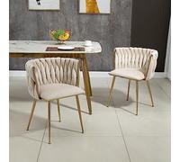 boorbin Moderno lussuoso set di sedie da pranzo in velluto con gambe in metallo dorato, elegante design intrecciato a mano e morbido cuscino per sala da pranzo, soggiorno e camera da letto (set da 2