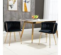 boorbin Moderno lussuoso set di sedie da pranzo in velluto con gambe in metallo dorato, elegante design intrecciato a mano e morbido cuscino per sala da pranzo, soggiorno e camera da letto (set da 2