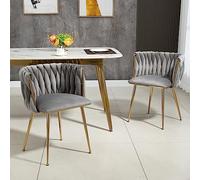 boorbin Moderno lussuoso set di sedie da pranzo in velluto con gambe in metallo dorato, elegante design intrecciato a mano e morbido cuscino per sala da pranzo, soggiorno e camera da letto (set da 2