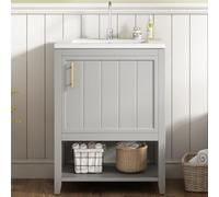 boorbin Planetmöbel - Set di mobili da bagno, 60 cm, lavabo in ceramica, elegante con ripiano, mobili da bagno per piccoli bagni (grigio chiaro)