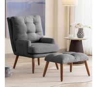 boorbin Poltrona lounge con poggiapiedi, schienale regolabile in 5 livelli, inclinabile, sedia con ripiano laterale (grigio)