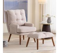 boorbin Poltrona lounge con poggiapiedi, schienale regolabile in 5 livelli, inclinabile, sedia con ripiano laterale (beige)