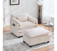 boorbin Poltrona moderna oversize con poggiapiedi e sgabello, poltrona da salotto in velluto con tasche laterali e cuscini, comoda poltrona da lettura per soggiorno, camera da letto e appartamento