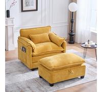 boorbin Poltrona moderna oversize con poggiapiedi e sgabello, poltrona da salotto in velluto con tasche laterali e cuscini, comoda poltrona da lettura per soggiorno, camera da letto e appartamento