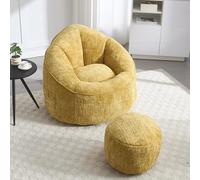 boorbin Pouf per divano, sedia ad alta pressione, in schiuma, per adulti, materiale con imbottitura in schiuma imbottita, con poggiapiedi (giallo)