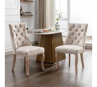 boorbin Sedia a 4 piedi, in velluto beige chiaro, schienale alto, con impuntura a bottone, struttura in legno massiccio, beige chiaro (2)