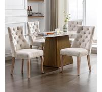 boorbin Sedia a 4 piedi, in velluto beige chiaro, schienale alto, con impuntura a bottone, struttura in legno massiccio, beige chiaro (4)
