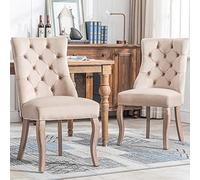 boorbin Sedia a 4 piedi, in velluto beige, con schienale alto, con trapuntatura a bottoni, struttura in legno massiccio, beige (2)