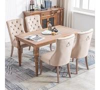 boorbin Sedia a 4 piedi, in velluto beige, con schienale alto, con trapuntatura a bottoni, struttura in legno massiccio, beige (4)