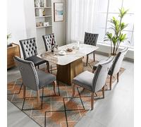 boorbin Sedia da pranzo, sedia da cucina, soggiorno, con battente unico sul retro, sedia imbottita con testa di chiodo, gambe in legno massiccio, rivestimento in velluto, grigio (6)