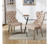 boorbin Sedia per sala da pranzo, da cucina, soggiorno, con battente unico sul retro, sedia imbottita con testa di chiodo, gambe di supporto in metallo, rivestimento in velluto (2, beige)