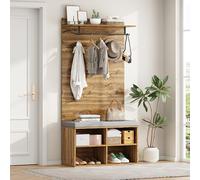 boorbin Set appendiabiti alto 175 cm, effetto legno, con scarpiera, scaffale regolabile, asta appendiabiti e imbottitura, 84 x 32 cm, pratico mobile da corridoio (84 x 35 x 175 cm)