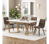 boorbin Set da pranzo (5-TLG), tavolo da pranzo con 4 sedie, moderno tavolo da cucina, 140 x 80 cm, tavolo da cucina con gambe in metallo dorato, tavolo in MDF, sedie in velluto (marrone)