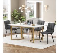 boorbin Set da pranzo (5-TLG), tavolo da pranzo con 4 sedie, moderno tavolo da cucina, 140 x 80 cm, tavolo da cucina con gambe in metallo dorato, tavolo in MDF, sedie in velluto (grigio scuro)