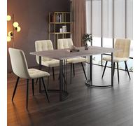 boorbin Set da pranzo (5-TLG), tavolo da pranzo con 4 sedie, moderno tavolo da cucina, 140 x 80 cm, tavolo da cucina con gambe in metallo, piano in MDF di colore bianco, sedie da pranzo in velluto