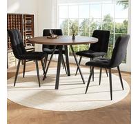 boorbin Set da pranzo (5-TLG), tavolo da pranzo rotondo, 80 × 80 × 75 cm, tavolo da pranzo con 4 sedie da pranzo, tavolino rotondo per 4 persone, sedili in velluto con tavolo da pranzo color noce