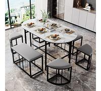 boorbin Set da pranzo (set con tavolo da pranzo, 4 piccoli sgabelli e 2 grandi sgabelli), tavolo da pranzo da cucina, telaio in acciaio, set da pranzo moderno, 140 x 70 x 76 cm, portata 120 kg (nero)