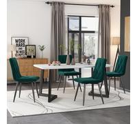 boorbin Set da pranzo (set da 117 x 68 cm, tavolo da pranzo con 4 sedie), moderno tavolo da pranzo rettangolare, gambe nere in twill di lino (verde scuro)