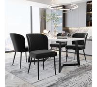 boorbin Set da pranzo (set da 117 x 68 x 75 cm, tavolo da pranzo con 4 sedie), moderno tavolo da cucina, in velluto, con schienale imbottito, tavolo in MDF (nero + bianco)
