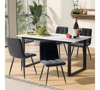 boorbin Set da pranzo (set da 140/180 x 80 x 75 cm, tavolo da pranzo moderno in velluto grigio, tavolo in MDF bianco, gambe nere (5, 1 tavolo da pranzo con 4 sedie)