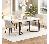 boorbin Set da pranzo (set da 140 x 80 cm, tavolo da pranzo con 4 sedie), moderno tavolo da cucina, in velluto con motivo a diamanti, gambe regolabili in velluto, piano in MDF (bianco+nero+beige)