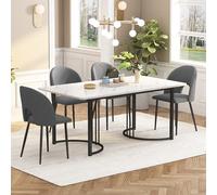 boorbin Set da pranzo (set da 140 x 80 cm, tavolo da pranzo con 4 sedie), moderno tavolo da cucina, in velluto con motivo a diamanti, gambe regolabili in velluto, piano in MDF (bianco+nero+grigio)