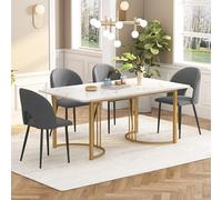 boorbin Set da pranzo (set da 140 x 80 cm, tavolo da pranzo con 4 sedie), moderno tavolo da cucina, in velluto con motivo a diamanti, gambe regolabili in velluto, piano in MDF (bianco + oro + grigio)