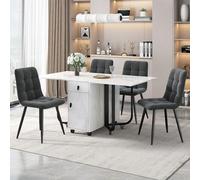 boorbin Set da pranzo (set da 150 x 80 x 76 cm, tavolo da pranzo con 4 sedie), tavolo da cucina pieghevole in lino, sedia con schienale (grigio scuro+bianco + nero)
