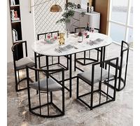 boorbin Set da pranzo, tavolo bianco, sedie con 6 schienali e imbottiture grigie, struttura in ferro, tavolo da pranzo e sedia, moderna combinazione di tavolo da pranzo (nero)
