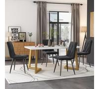 boorbin Set da pranzo, tavolo da pranzo con 4 sedie, tavolo da pranzo rettangolare, moderno, in velluto Twill, gambe del tavolo (grigio scuro+oro+bianco, 117 x 68 x 75 x 40 x 86 cm)