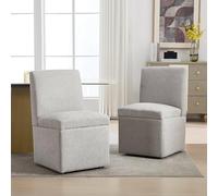 boorbin Set di 2 sedie da pranzo imbottite, girevoli, da cucina, con ruote e conservazione, comode e moderne, colore bianco, per soggiorno, sedia senza maniche, in tessuto (grigio chiaro)