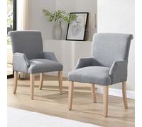 boorbin Set di 2 sedie da pranzo in lino, con gambe in legno massiccio, con braccioli, cuscino spesso, gambe regolabili, sedia da letto, sedia da cucina, poltrona salotto (grigio, 61 x 51 x 88 cm)