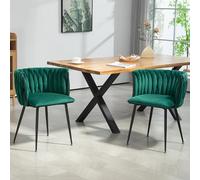 boorbin Set di 2 sedie in velluto moderno e lussuoso con gambe in metallo dorato, elegante design intrecciato a mano e morbido cuscino per sala da pranzo, soggiorno e camera da letto (verde smeraldo)
