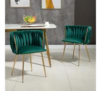 boorbin Set di 2 sedie in velluto moderno e lussuoso con gambe in metallo dorato, elegante design intrecciato a mano e morbido cuscino per sala da pranzo, soggiorno e camera da letto (verde smeraldo)