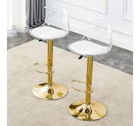 boorbin Set di 2 sgabelli da bar regolabili in altezza, schienale trasparente + gambe in metallo, altezza regolabile da 82 a 104 cm, seduta girevole a 360° (oro)