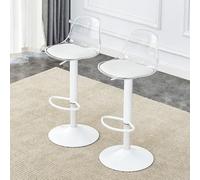 boorbin Set di 2 sgabelli da bar regolabili in altezza, schienale trasparente + gambe in metallo, altezza regolabile da 82 a 104 cm, seduta girevole a 360° (bianco)