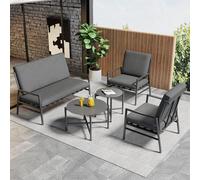 boorbin Set di 4 divani esterni, quattro posti, due tavolini rotondi, tubo in acciaio zincato, cuscino (rimovibile e lavabile), cuscino con cinghia, grigio