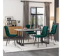 boorbin Set di 4 sedie imbottite per sala da pranzo, con schienale, seduta in velluto, struttura in metallo (verde scuro)