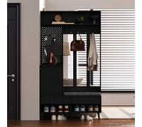 boorbin Set di appendiabiti da parete, appendiabiti da corridoio, con scarpiera, set con 4 ganci appendiabiti, due cassetti e 1 ante, 100 x 35 x 180 cm (nero)