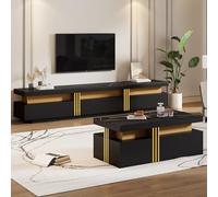 boorbin Set di armadi da parete per soggiorno, tavolino da caffè + mobile TV, set di stoccaggio multifunzione (nero)